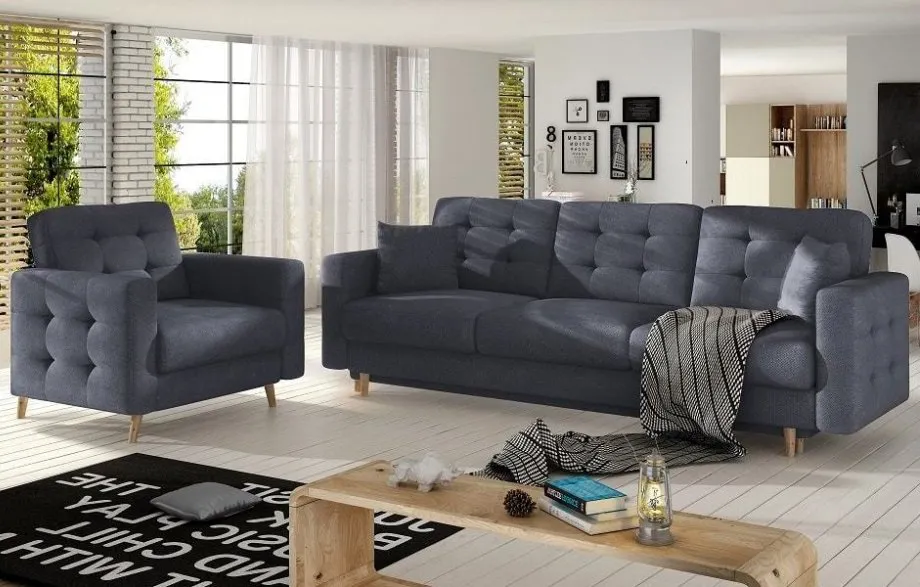 sofa negro tapizado confetextil
