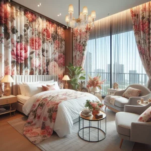 Cortinas de dormitorio con estampados de flores grandes