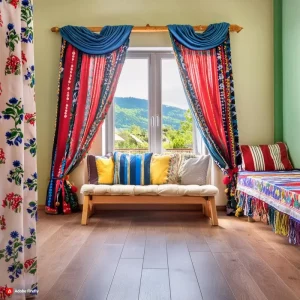 habitación infantil con cortinas multicolor