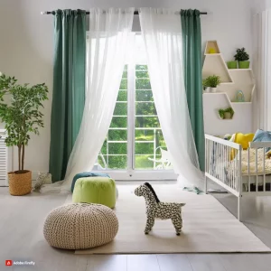 habitación infantil con cortinas muy bonitas verdes
